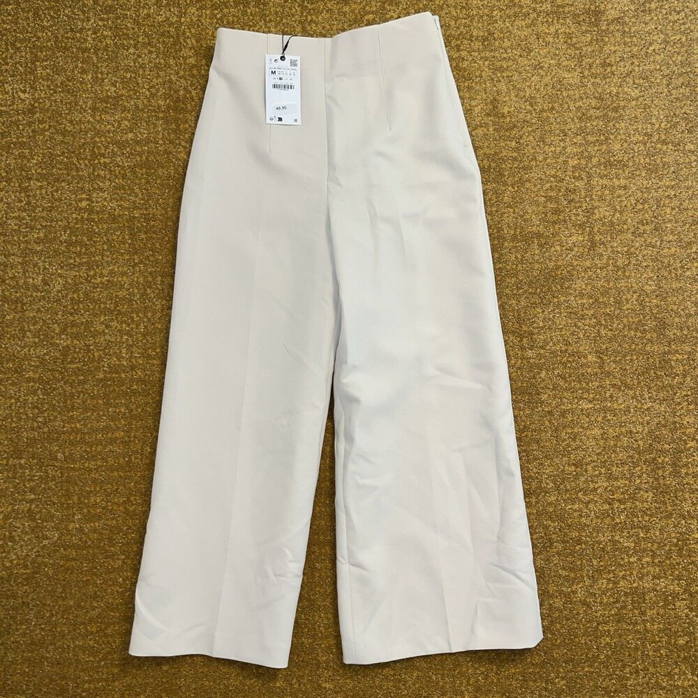 Zara Culotte Pants In Bone/Cream Sz Medium High Waist Wide Leg Minimalist